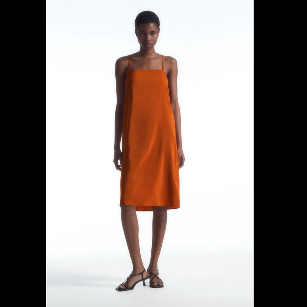 COS - Drawstring midi slip dress - Burnt orange